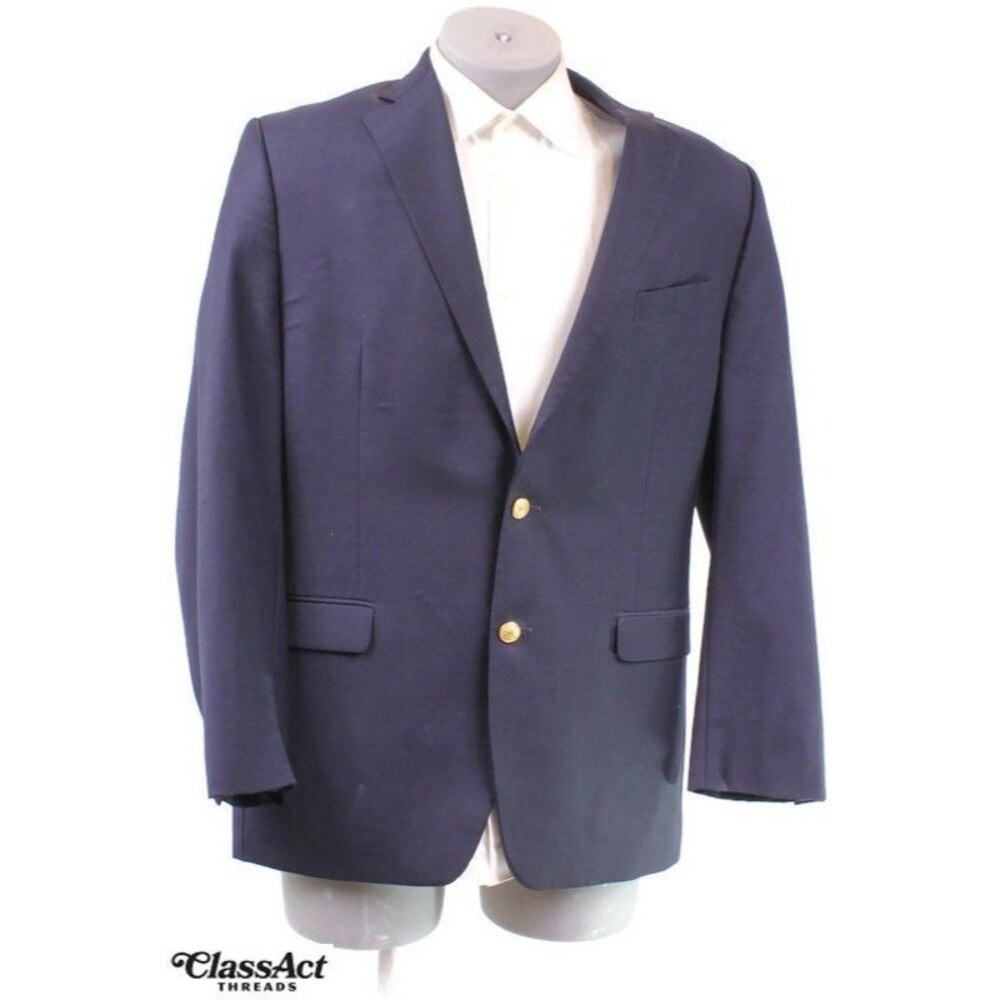 Lauren Ralph Lauren Blazer Men Navy Blue Gold Buttons Wool Sport Coat Jacket 42L